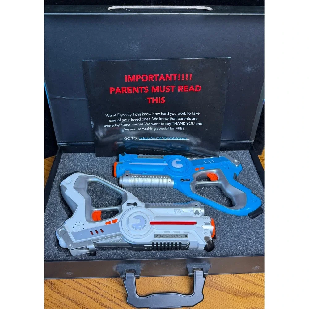 Dynasty Toys Laser Tag Set: 2 Player Battle Blasters, Blue White w/Case, WORKS
